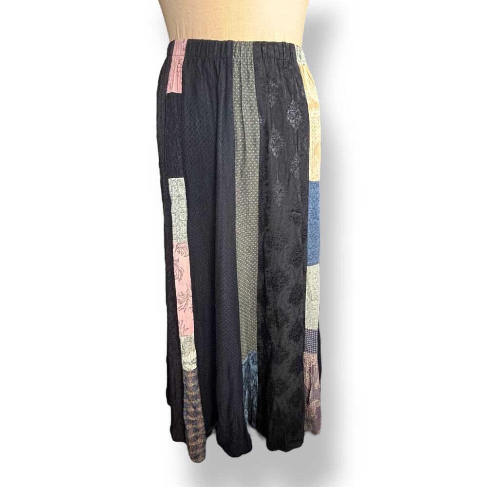 Vintage 90s Patchwork Maxi Skirt Boho Artsy Panel Flowy A Line Mixed Fabric - Picture 7 of 11